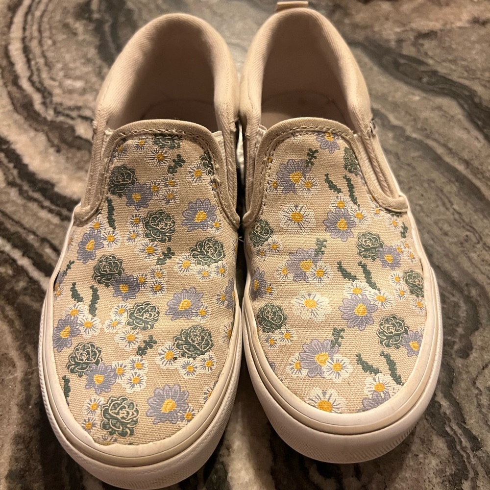 Vans Kids Floral Slip-On Sneakers - Cream and Green